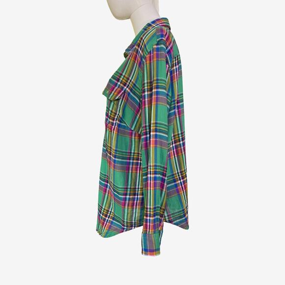 Chaps Denim 100% Cotton Green Plaid Button Down Shirt Women’s 1X - Picture 6 of 8